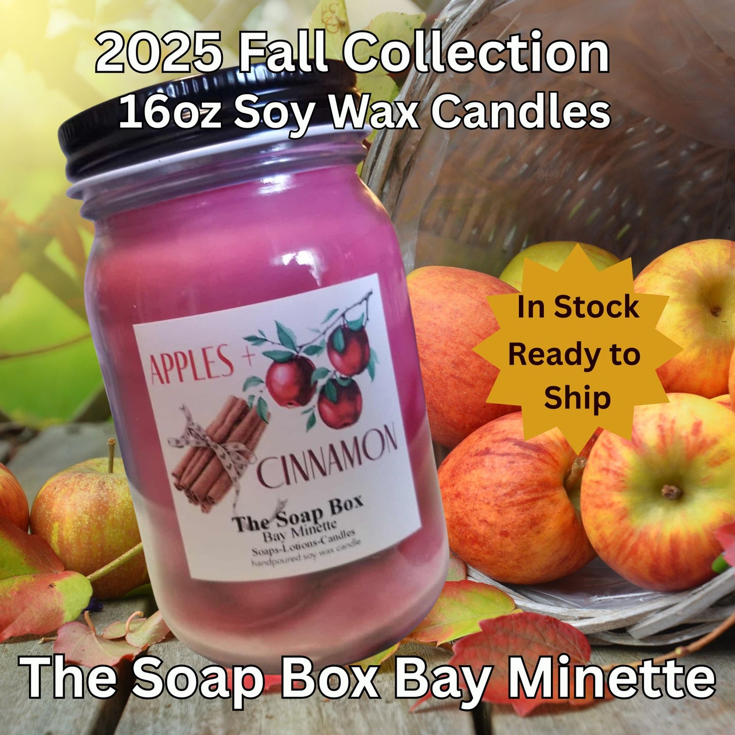 16oz Apple & Cinnamon Hand-Poured Soy Candle